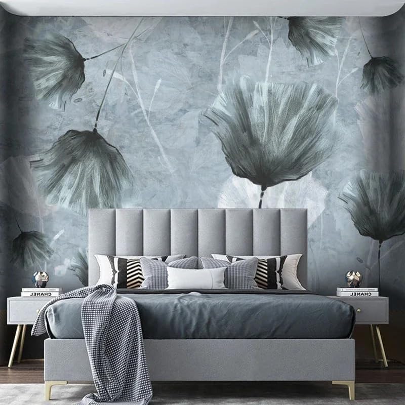 Papier Peint Relief Gris Bleu Fleurs ZEZILE Décoration Salon