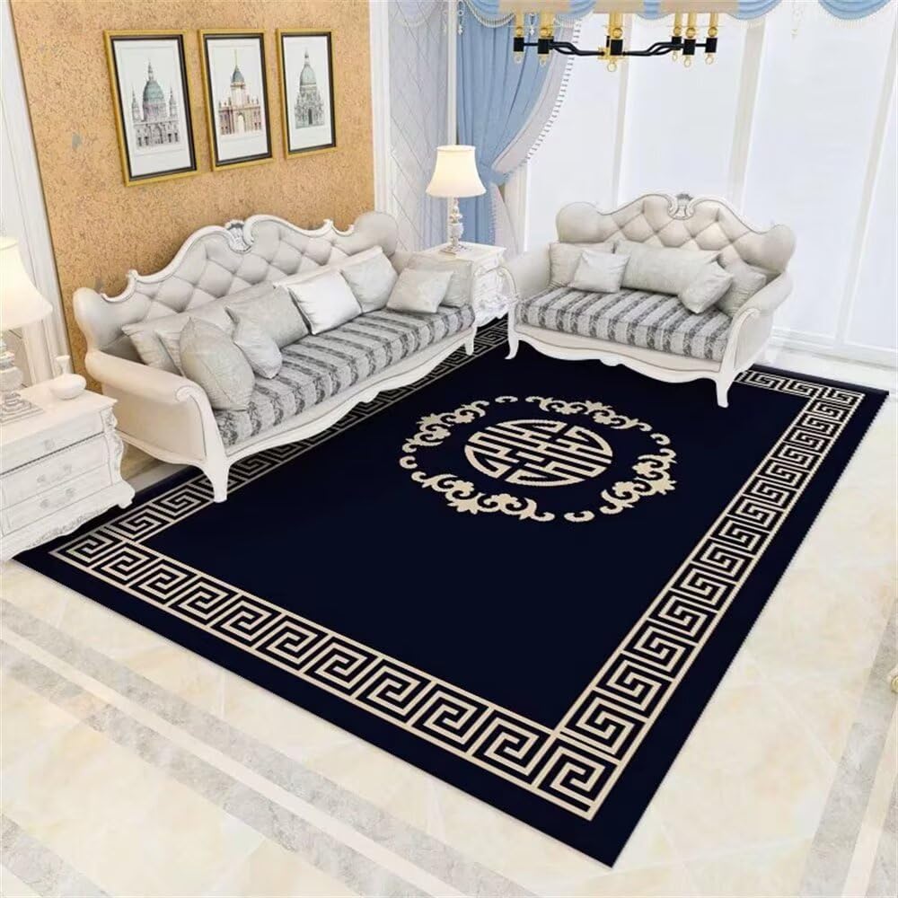 Tapis de salon bleu foncé 50x80 cm doux et anti-tache