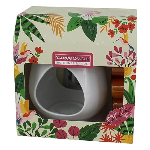 Yankee Candle Gift Set |1 Ceramic Wax Warmer|1 Unscented Tea Light Candle |6 Exotic Fruits Scented Wax Melts