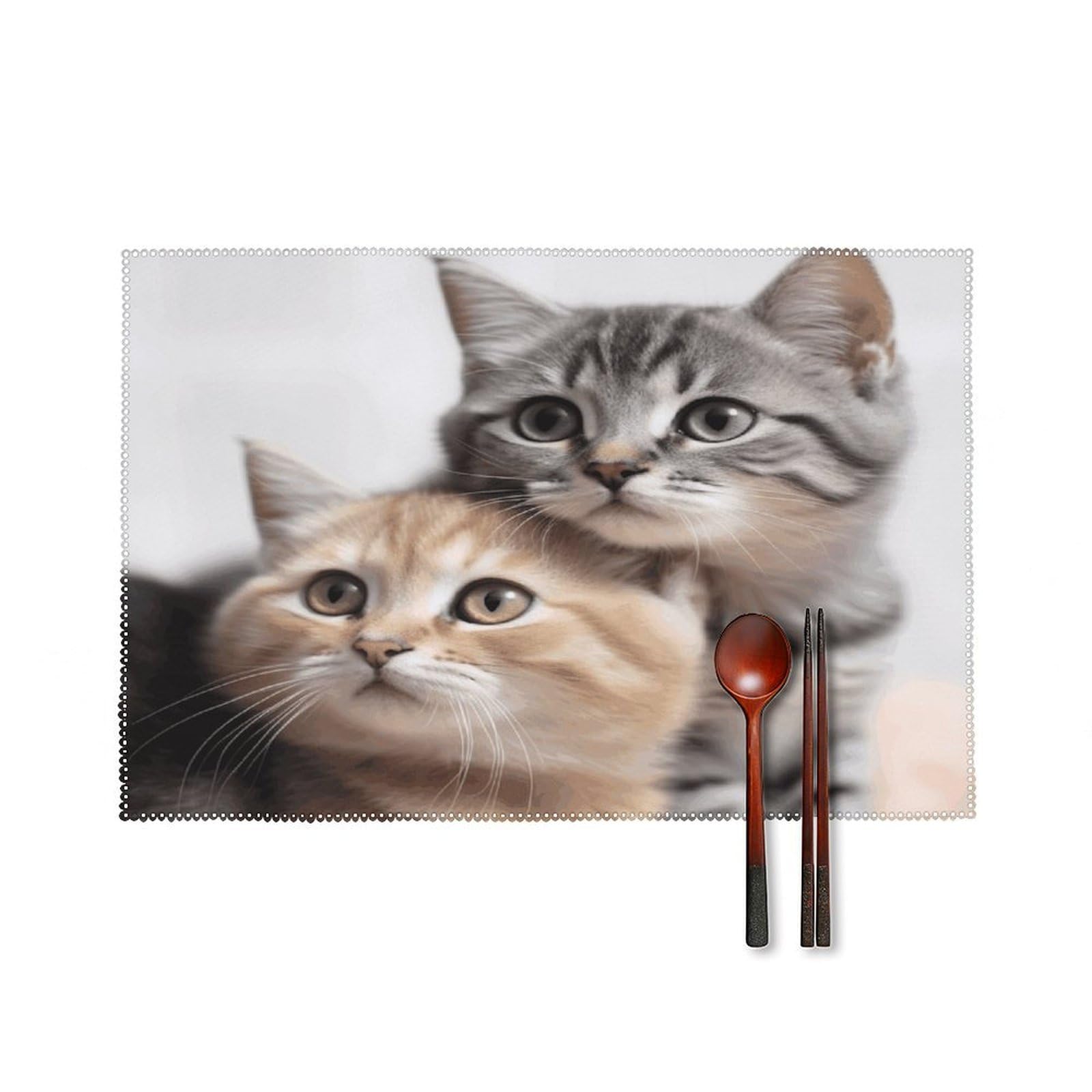 Cats Placemats Set of 4 Canvas Washable Cloth Place Mats Wipeable Heat Resistant Table Mats Elegant Cloth Placemat for Kitchen Dinning Party Table Decor 12" X 18"