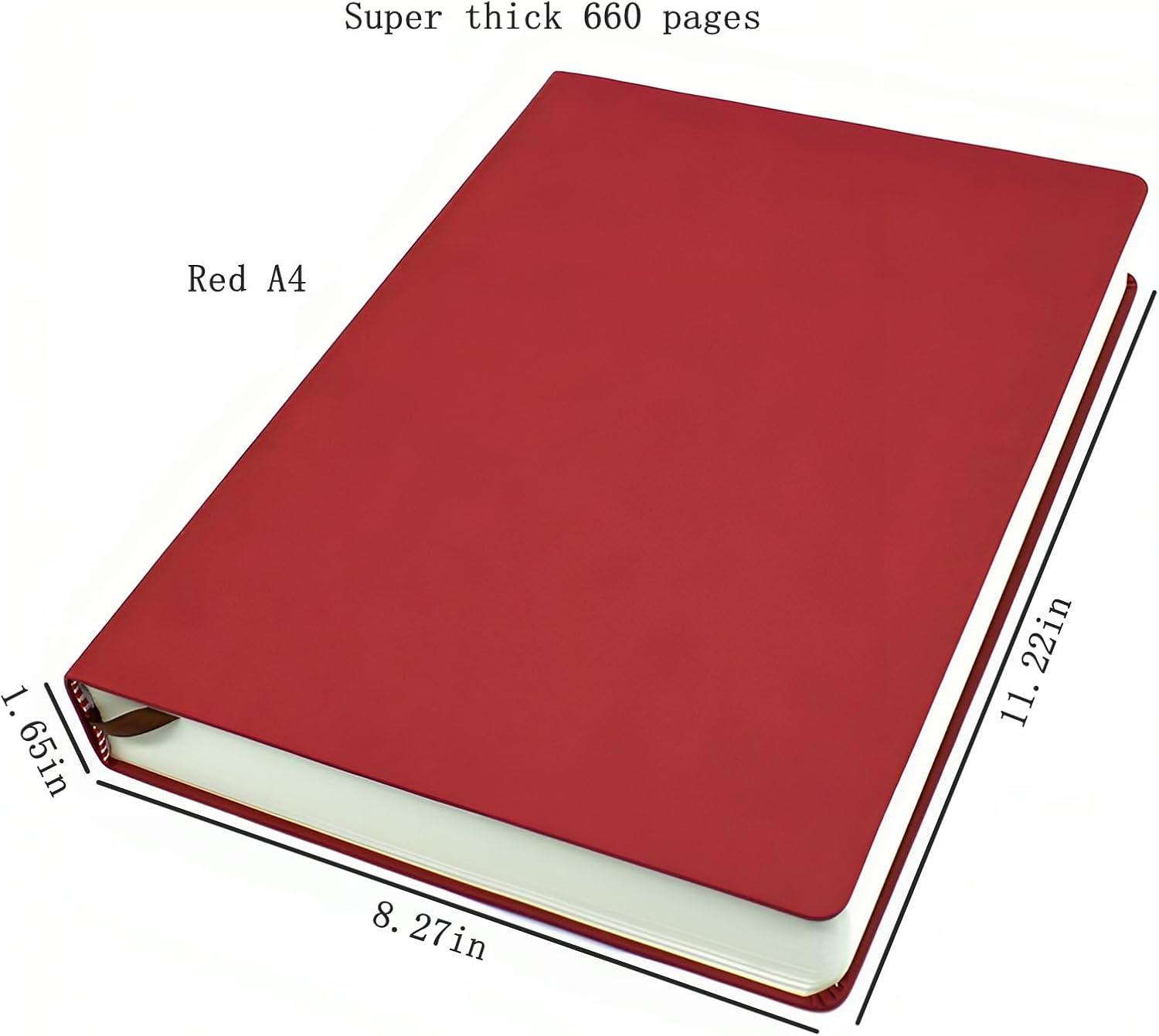 receip 330 Sheets Extra Thick Sketchbook Blank Notebook, 80GSM Wood Free Paper Drawing Pad, PU Leather Soft Cover with Ribbon Bookmark for Pencil Pen Ink Sketching Journaling, 660 Pages (Red,A4)