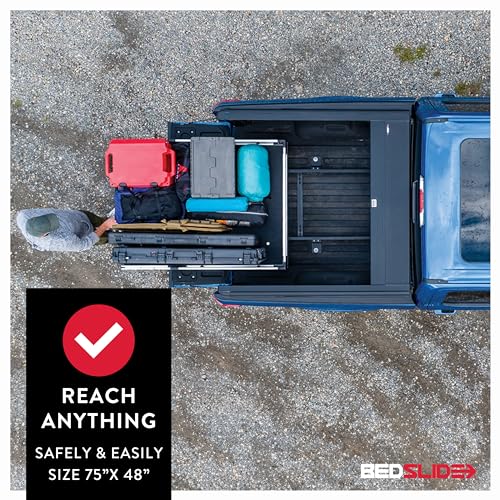 Bedslide 1000 Classic Sliding Truck Bed Organizer, 75 x 48-Inch, Capacity 1000 lbs, Truck Bed Storage Drawer, Silver