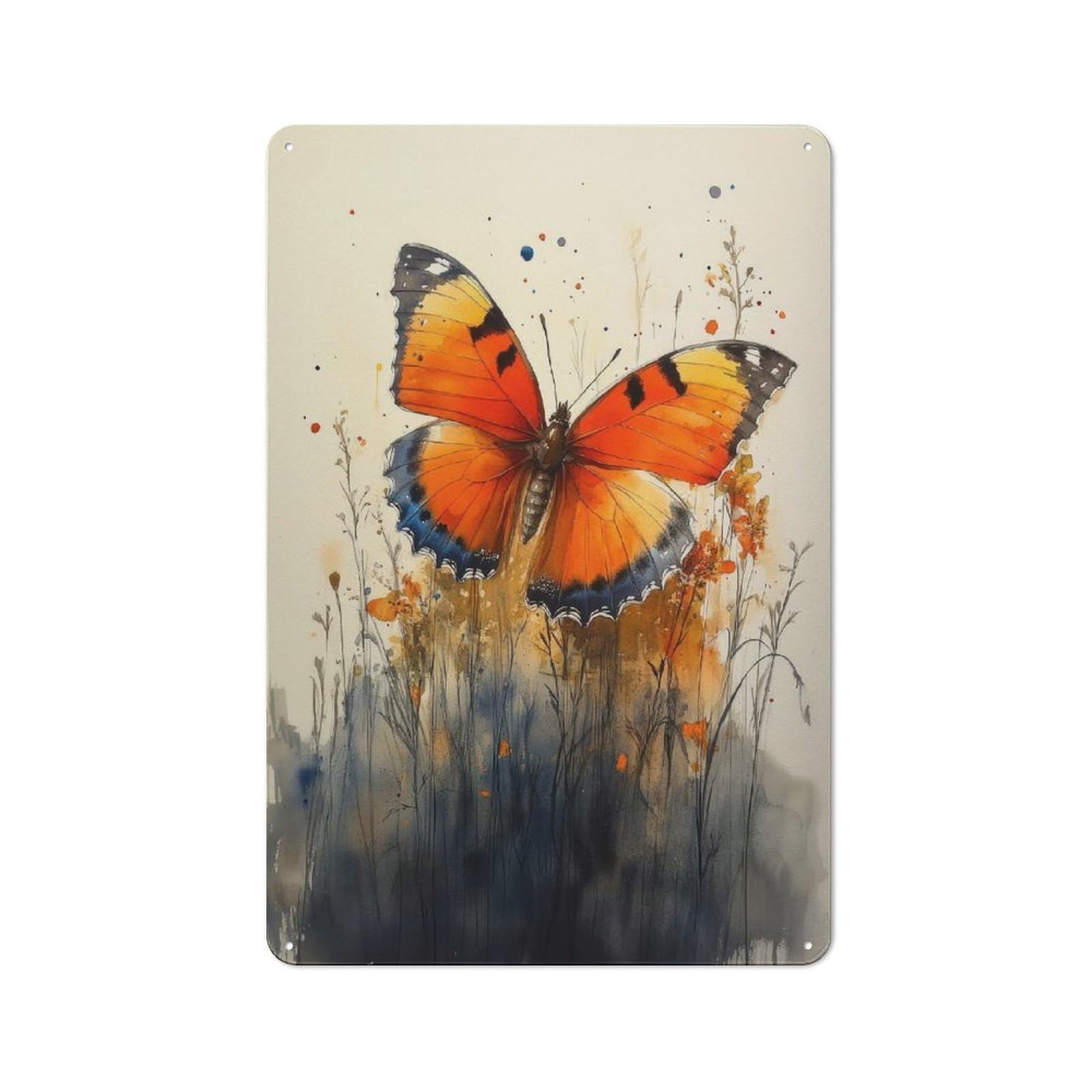 Junmoney Style-17 Garage Style Watercolor Butterfly Retro Metal Sign 30X20cm, Workshop Wall Decor For Tool Room, Garage, Studio Or Home Bar