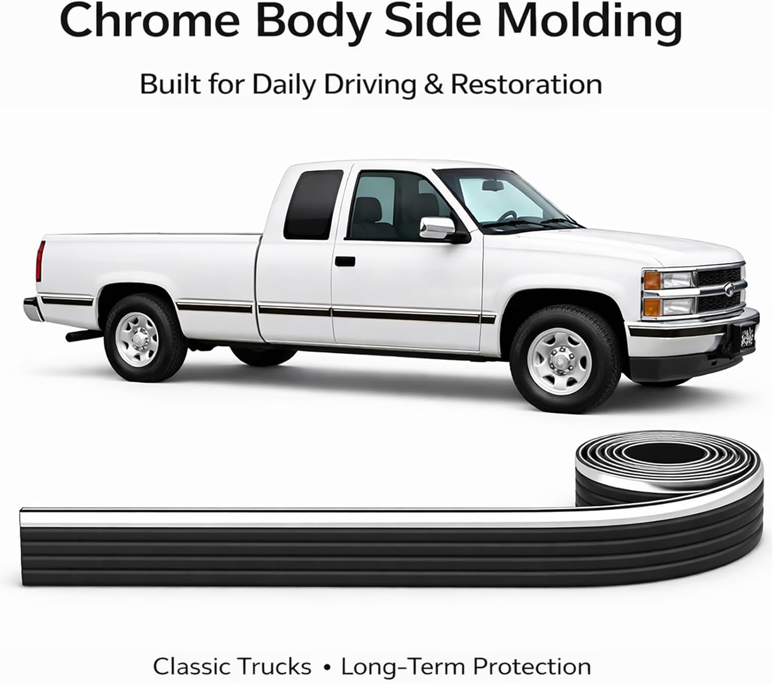 Chrome Body Side Molding Replacement Automotive Trim Kit : 2.5" Tape-On Molding for 1988-1998 Chevy Tahoe Suburban Silverado GMC Yukon Blazer