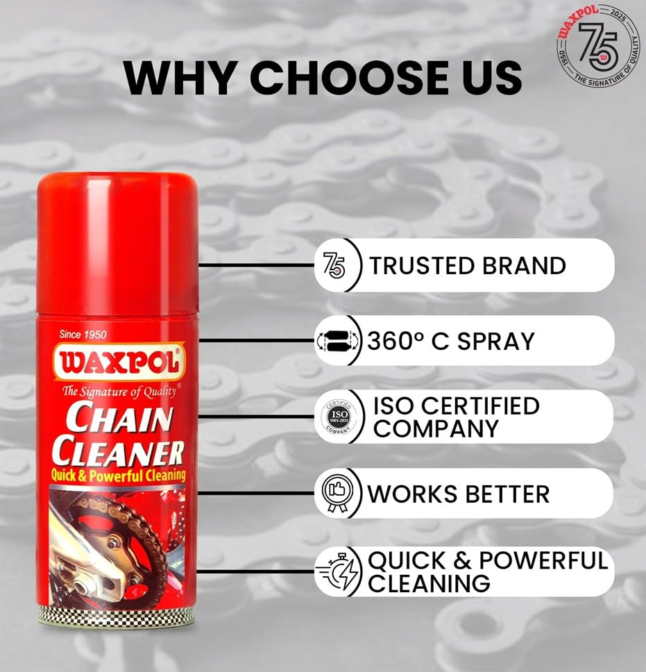 Image of Waxpol Motorcycle Chain Cleaner Spray 150 ml, Lubricant, Grease & Dirt Remover