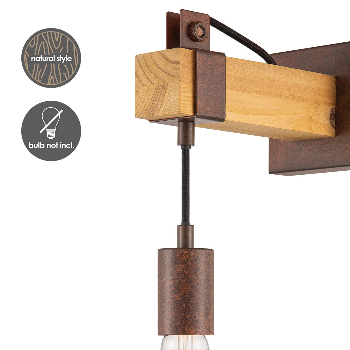 Home Sweet Home Vintage Wandlampe Denton | 10/20/23cm | Rost | Wandlampe aus Holz | geeignet für E27 LED Lichtquelle | Wandlampe geeignet für Wohnzimmer, Schlafzimmer
