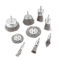 Vista 6 de Juego de 9 piezas de rueda de alambre de acero inoxidable y cepillo de taza con vástago redondo de 1/4 de pulgada de 0.0118 pulgadas, cepillo