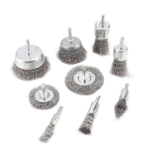 Miniatura 6 de Juego de 9 piezas de rueda de alambre de acero inoxidable y cepillo de taza con vástago redondo de 14 de pulgada de 0.0118 pulgadas, cepillo de