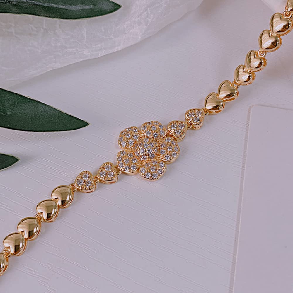 Pulsera Cadena Amor Moda Para Mujer, Pulsera Circón Incrustaciones Flores Costura Corazón Melocotón Gótico, Regalo Cumpleaños Aniversario Prometido