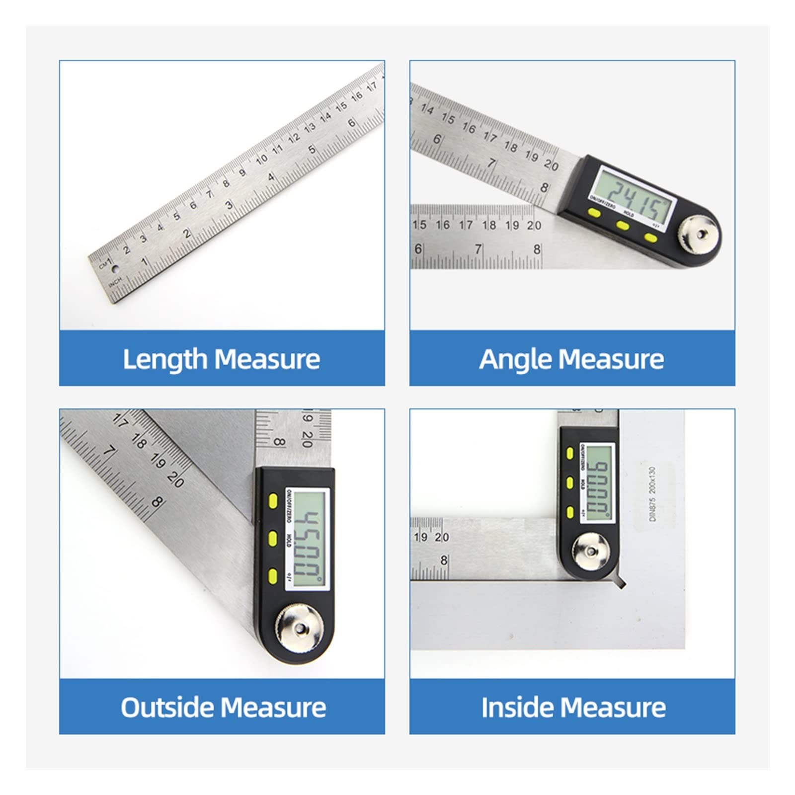 Goniometro digitale Strumenti elettronici da falegname Angle Finder Multi angolo di misurazione Righello Angolo, Strumento preciso(Protractor Blue P3)