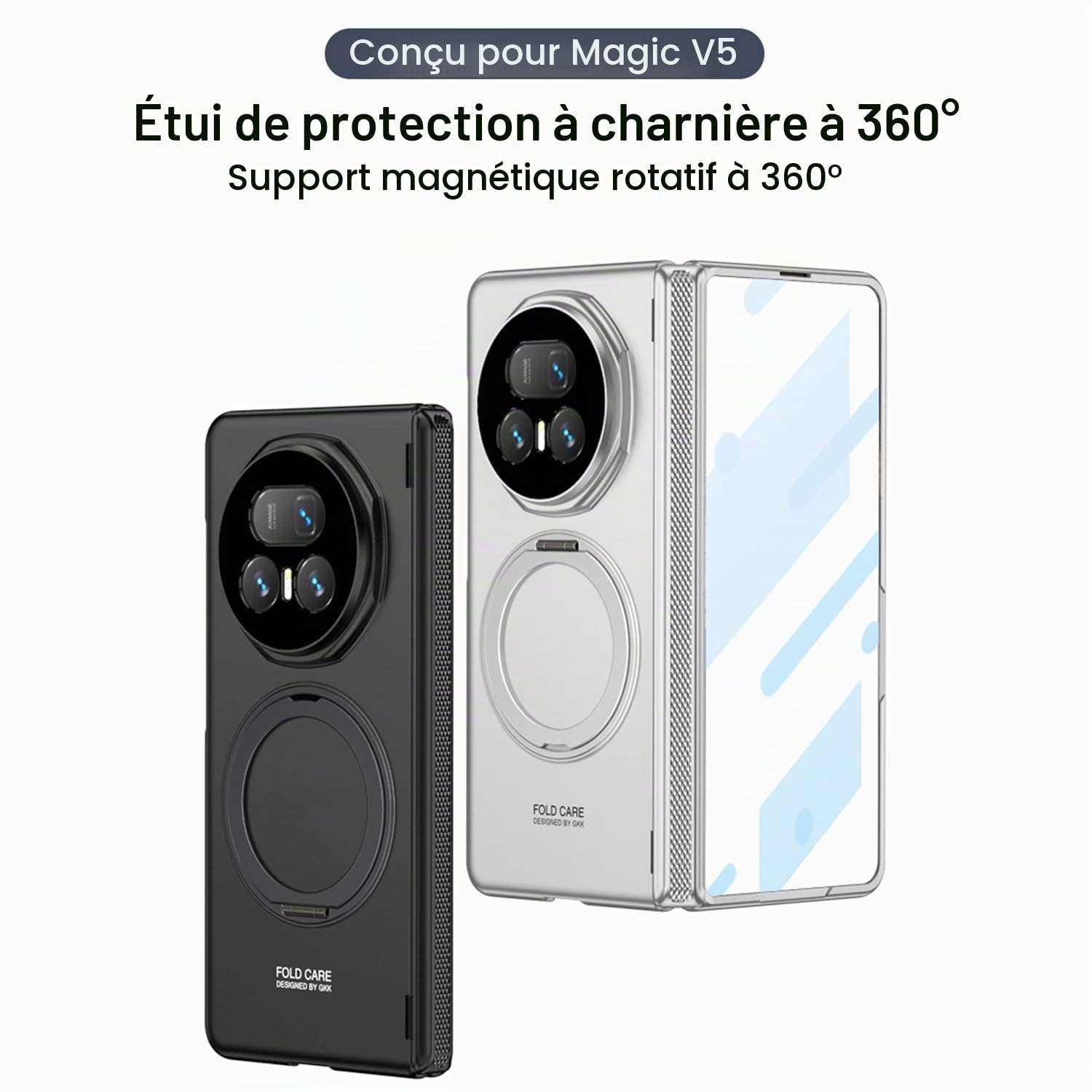COQUE Étui pour Honor Magic V5 avec Film Trempé, Tout Compris Pliable à Charnière,Housse de Téléphone Pliante pour Honor Magic V5 5G-Noir