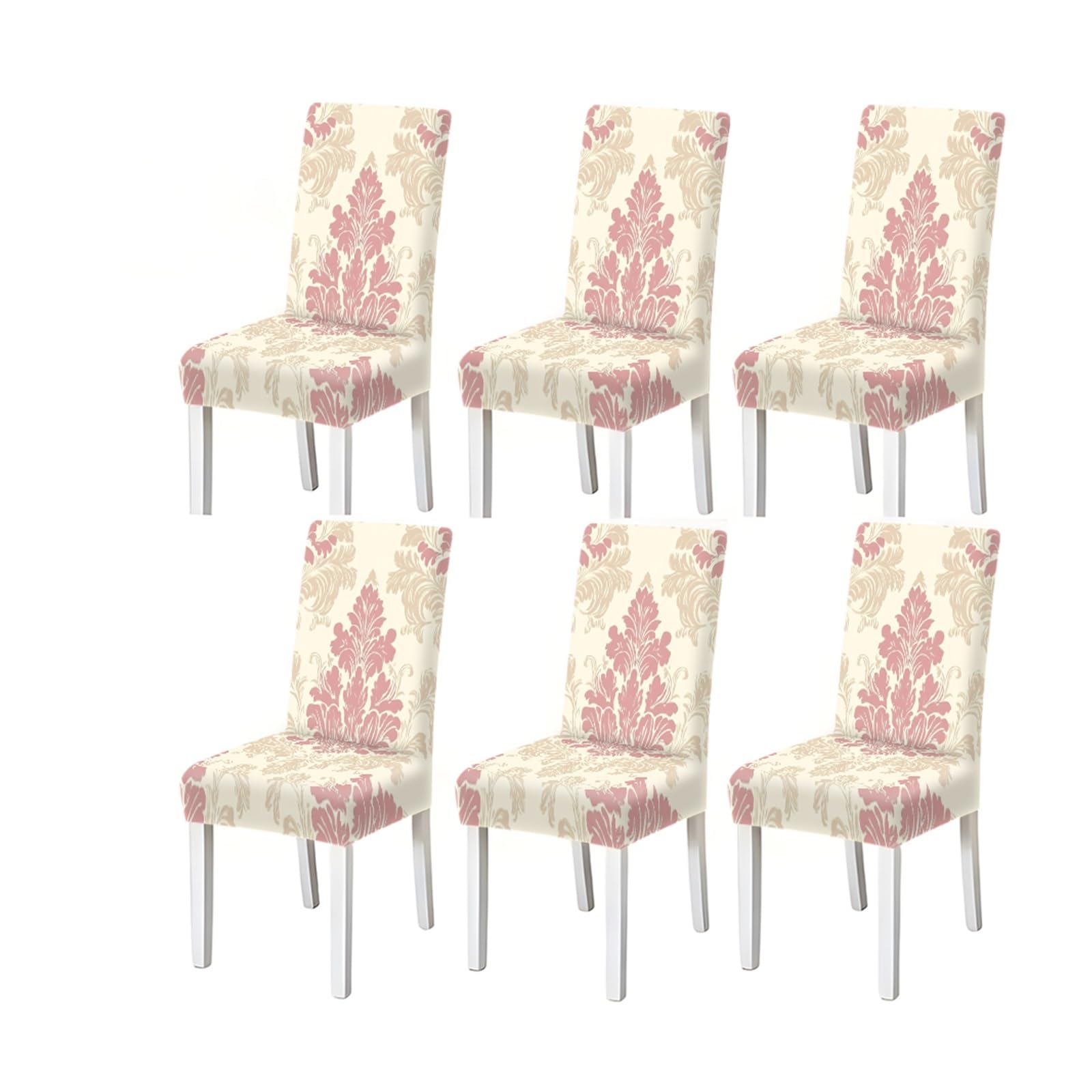 FZJKGH Pink Damask Chair Covers Set Of 2/4/6, Stretch Dining Chair Slipcovers, Vintage French Palace Home Decor Removable Stretch Slipcovers for Dining Chairs(6PCSChair cover)