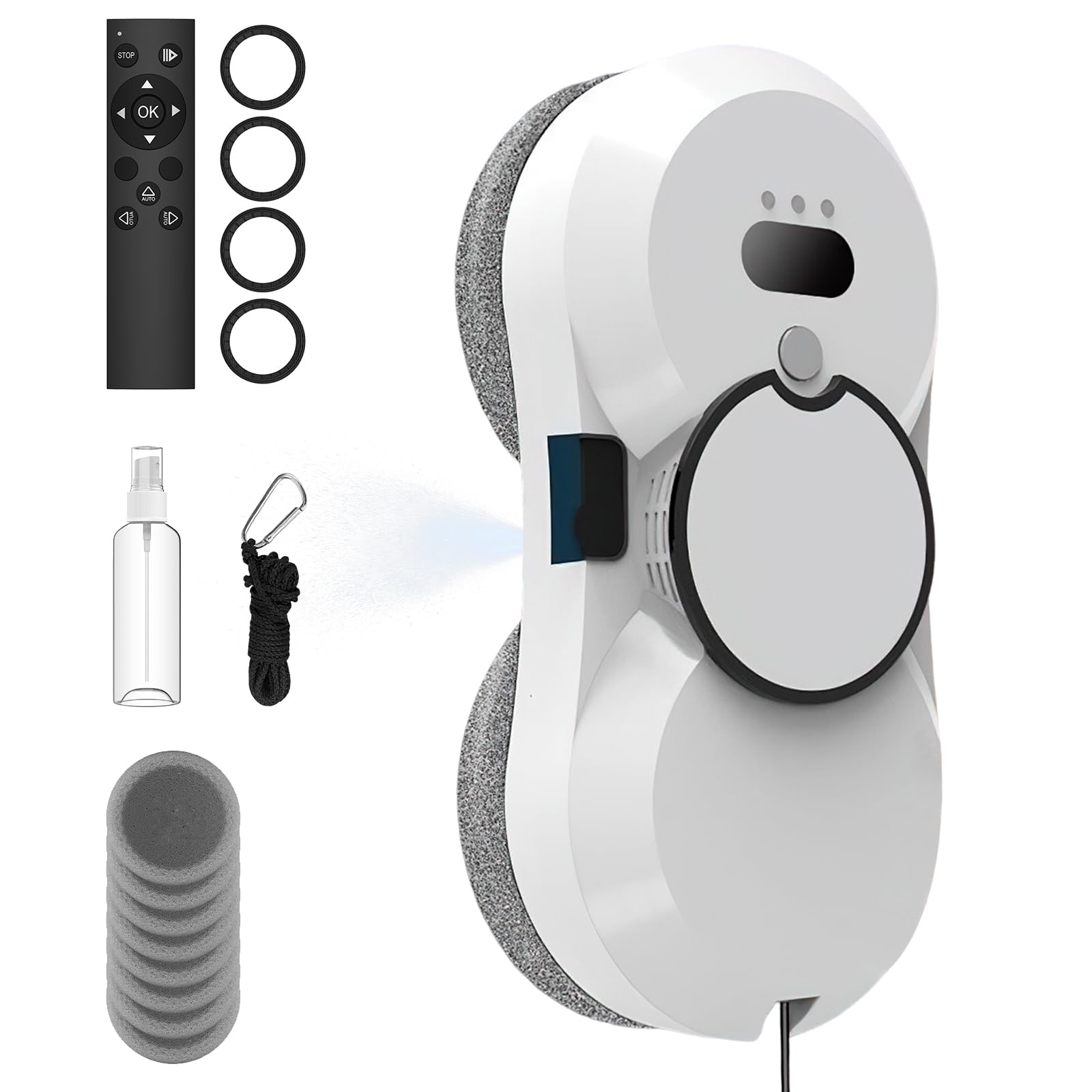Robot laveur de fenêtres, 5600 Pa nettoyeur de vitres électrique, robot de nettoyage de fenêtre automatique avec jet d'eau, navigation intelligente, télécommande, 3 modes de nettoyage (Blanc Robot laveur de fenêtres, 5600 Pa nettoyeur de vitres électrique, robot de nettoyage de fenêtre automatique avec jet d'eau, navigation intelligente, télécommande, 3 modes de nettoyage (Blanc