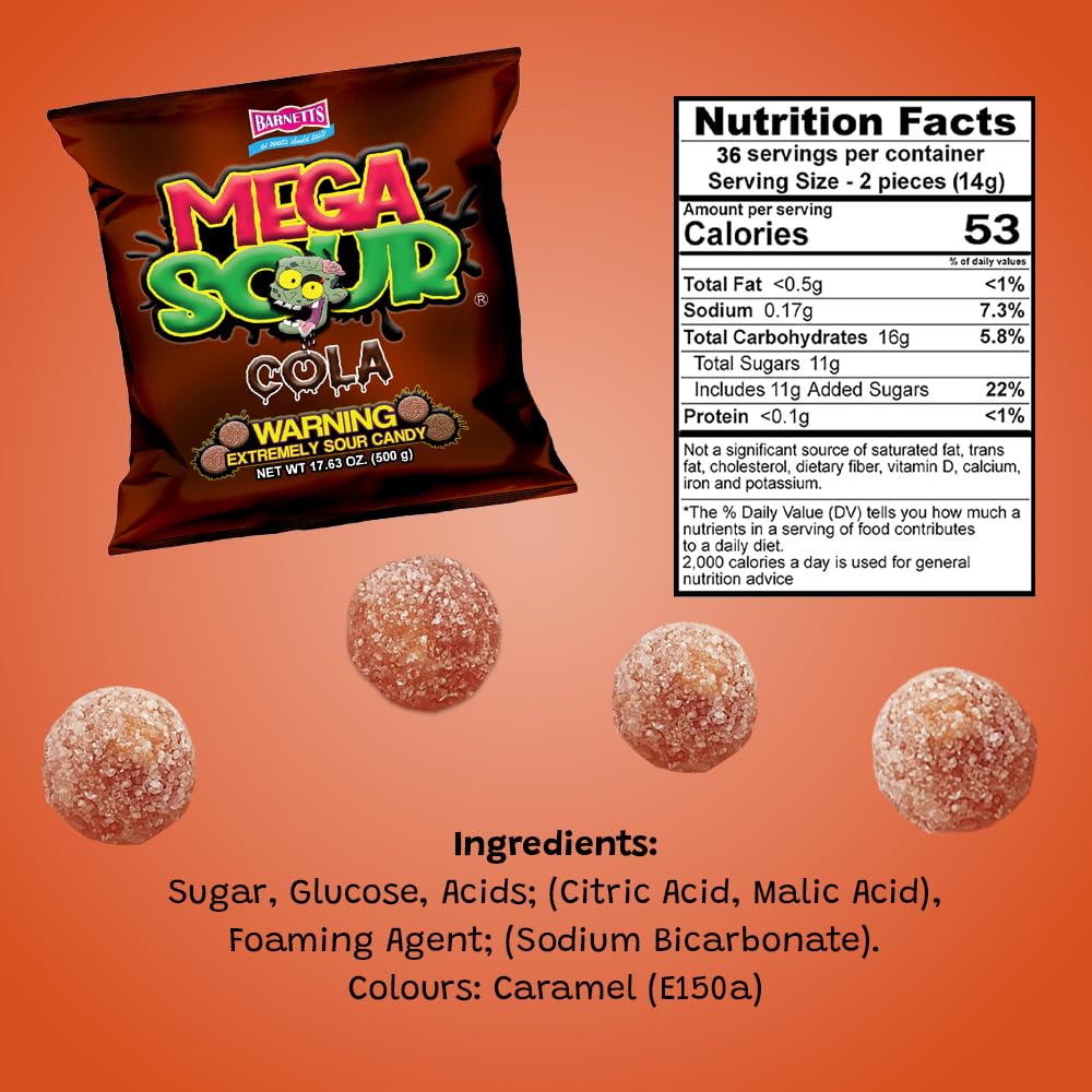 Barnetts Sweets Mega Sour Candy Cola 500g