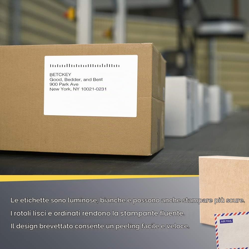 BETCKEY - 102mm x 152mm(4 in x 6 in) Perforated Etichette Termiche per Spedizione Vuote Compatibile con stampanti Zebra e altre [10 Rotoli/2500 Etichette]