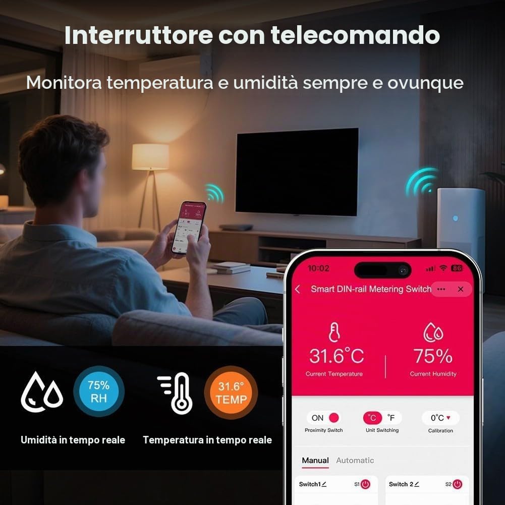 Termostato digitale Regolatore di temperatura su guida DIN, display con sensore sonda telecomando WiFi, sensore di umidità integrato manuale automatico