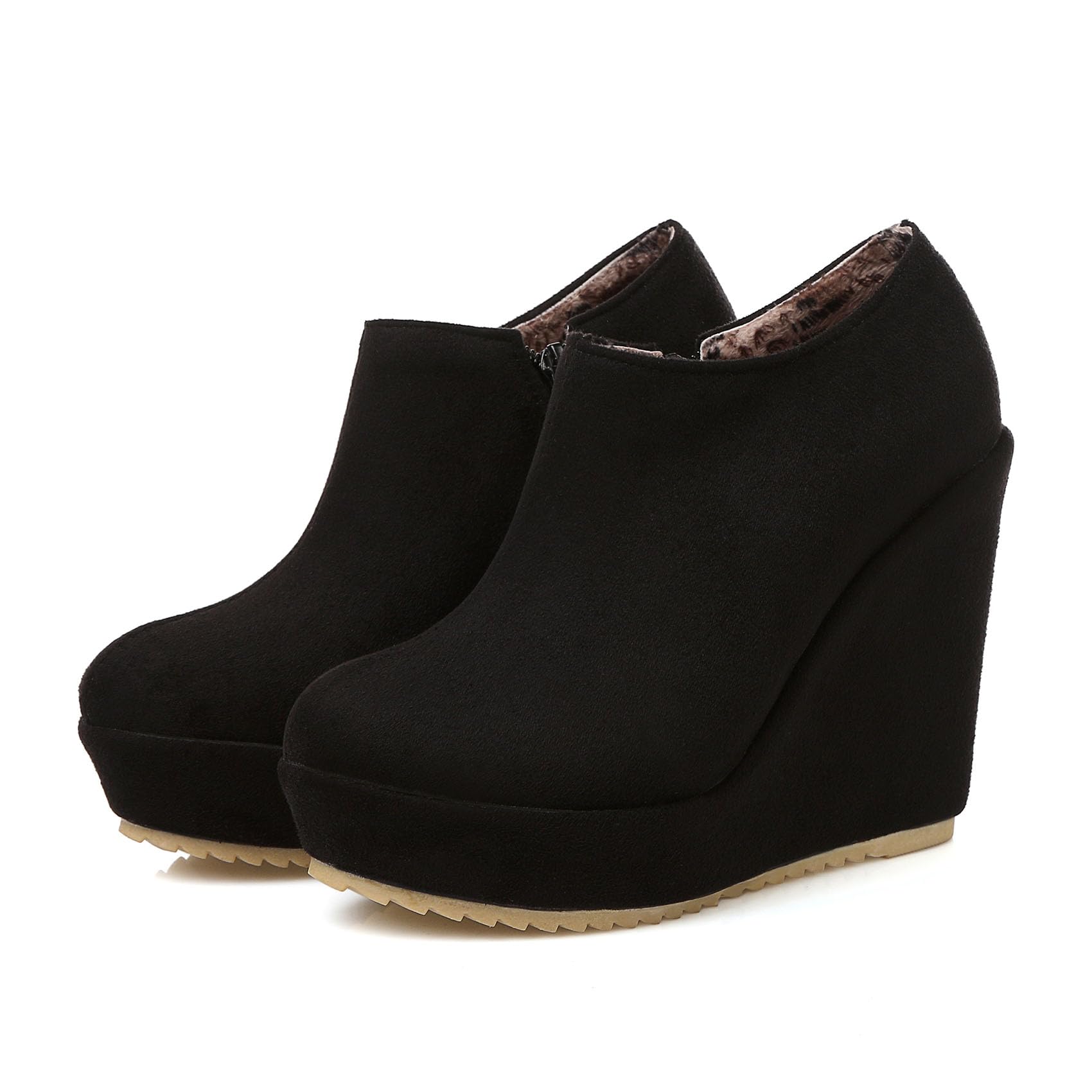 SHEMEE Womens Wedge Heels Ankle Boots High Heeled Platform Pumps Round Toe Zip Up Short Booties Office Party