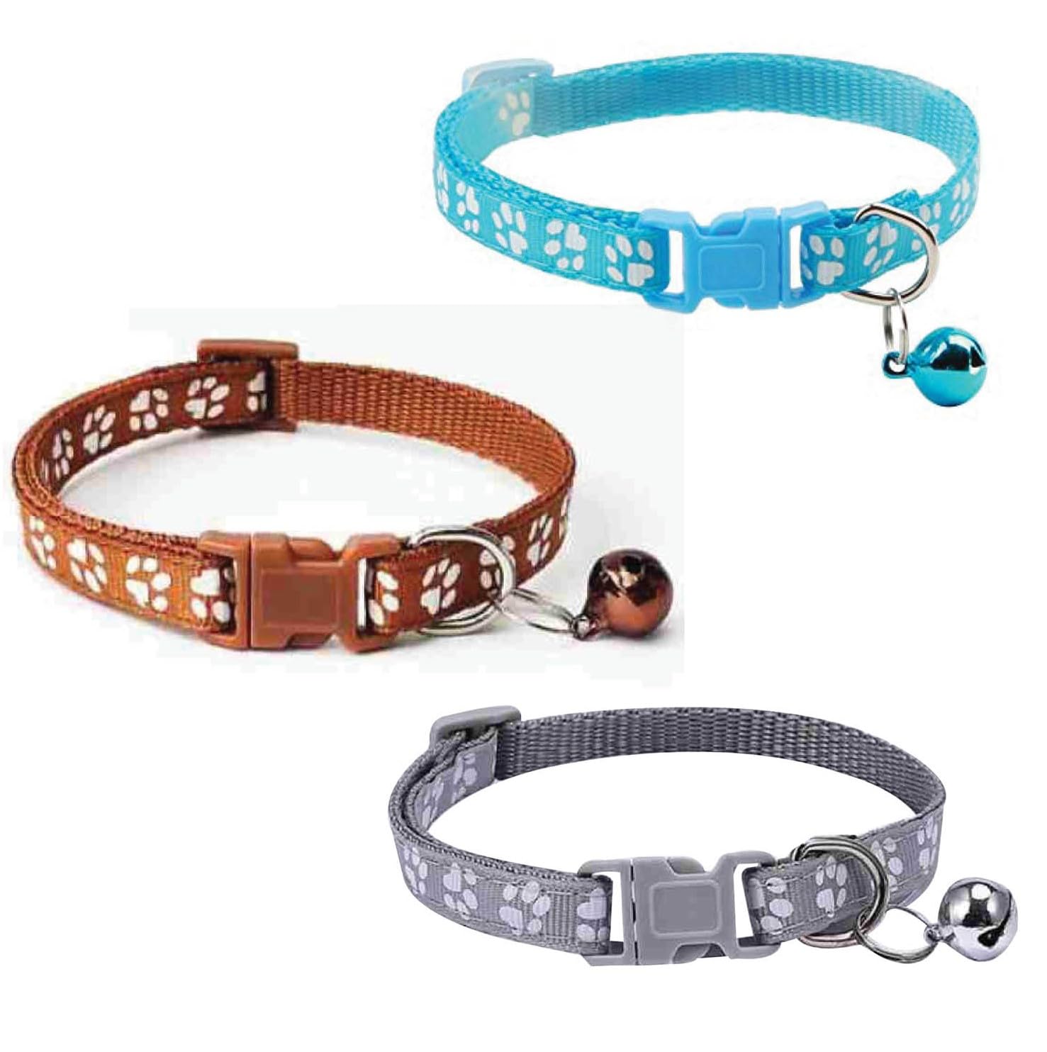 Litvibes Cat Collars Set of 3 with Bell,Kitten & Small Dogs Soft Adjustable Collar Safe,Solid & Protection Breakaway for Cats & Puppies,Cute Kitty Neckband with Paw Print-(Light Blue,Brown,Grey) (B0CXVF9NLW) Amazon Price History, Amazon Price Tracker