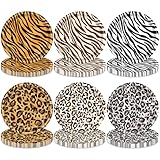48 Pieces Animal Print Paper Plates – 7 Inch Disposable Safari Theme Dessert Plates with Leopard, Tiger, and Zebra Designs for Jungle Birthday Parties, Baby Showers, and Animal-Themed Celebrations