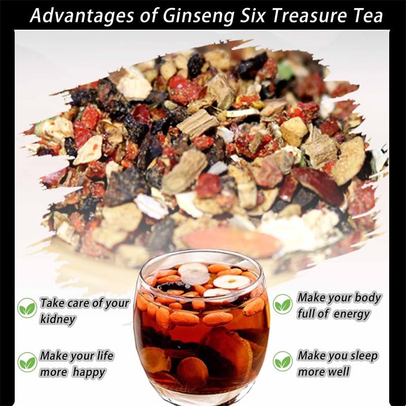 Ginseng Five Treasure Tea, Kidney Tea formula Ginseng Five Treasures, Red Date Wolfberry Mulberry Health, (2pcs)
