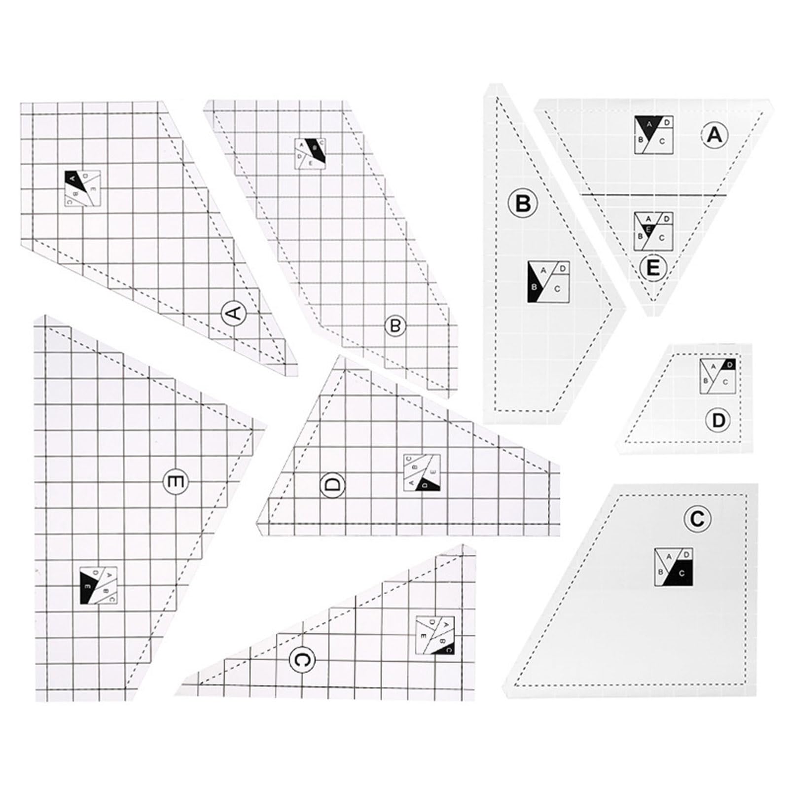 Vasemele Set di 2 righelli acrilici da 15 x 15 cm e 15 x 30 cm, modello per cucito patchwork, righello trapuntato, guida al taglio, righello universale per tessuto, 30 cm