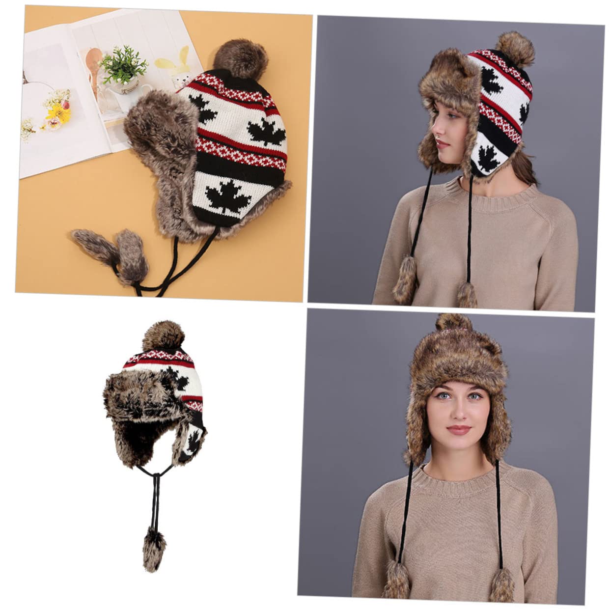 5 Piezas gorro de arce gorro con orejeras sombrero de punto de moda sombreros de mujer termico cálido sombrero caliente aire portátil algodón
