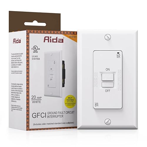 AIDA Indicador LED GFCI WR de 20 amperios y 120 V de cara en blanco resistente a la intemperie, para interiores y exteriores, sin cara, salida GFCI