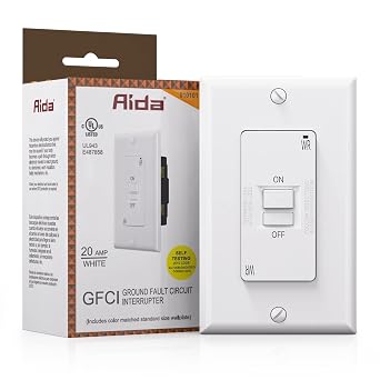 AIDA 20 Amp 120V Blank Face GFCI Weather Resistant Self Test LED Indicator Indoor Outdoor Faceless GFCI WR Outlet with Cover, UL Listed, Back &Side Wire White, 1Pack