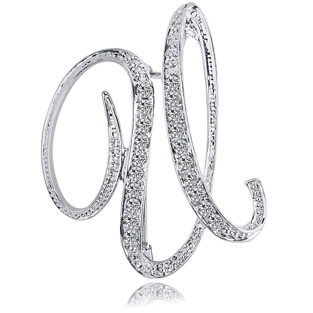 Letter Brooch Pins Initial Rhinestone Brooch for Women Crafts Silvery A-Z