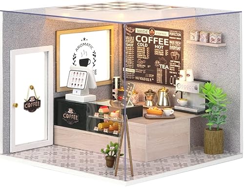 Miniatura 1 de Lannso Kit de casa de muñecas en miniatura, kit de casa de muñecas con cubierta a prueba de polvo, mini juguetes de casa de muñecas de madera hechos