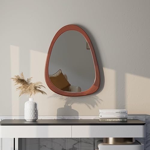 Miniatura 8 de COOL2DAY Espejo de marco de pared de madera asimétrico irregular, espejo decorativo abstracto con forma extraña para sala de estar, dormitorio,