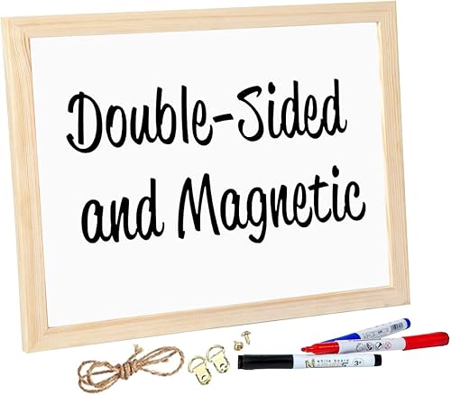 DumanAsen Pizarra blanca de borrado en seco, pizarra magnética de doble cara con marco de madera, pizarra blanca moderna, organizador de pared para