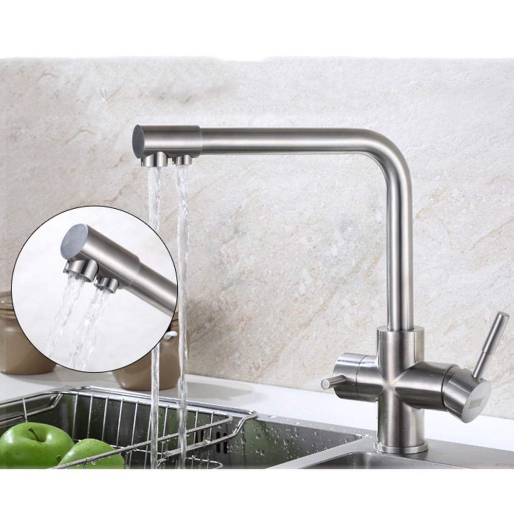 3-Wege-wasserfilter, küchenarmatur, trinkwasser, Edelstahl, heiß und kalt, 360°-drehung, Filtration, küchenspüle, wasserhähne, gebürstet