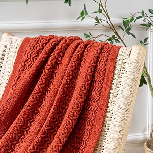 Battilo Home Rust Red Knit Throw Blanket For Couch,Decorative Accent Fall Blanket Soft Throw Blankets Boho For Halloween Home Decor(Red,50"X80") #TOP7