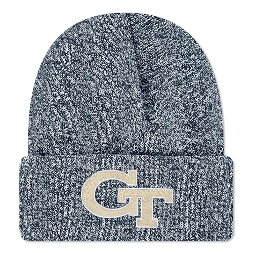 Legacy NCAA Officially Licensed Ribbed Knit Cuff Beanie, Georgia Tech Yellow Jackets, Unisex, Navy Marled, One Size Fits Most