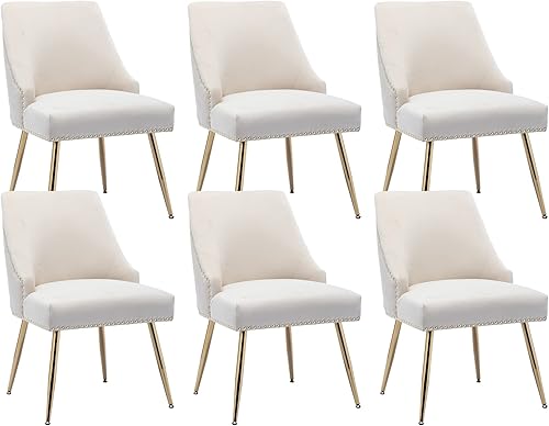 Miniatura 18 de KCC Juego de 2 sillas de comedor de terciopelo con respaldo con remaches, tira de anillo de extracción y terminación con patas doradas para cocina y