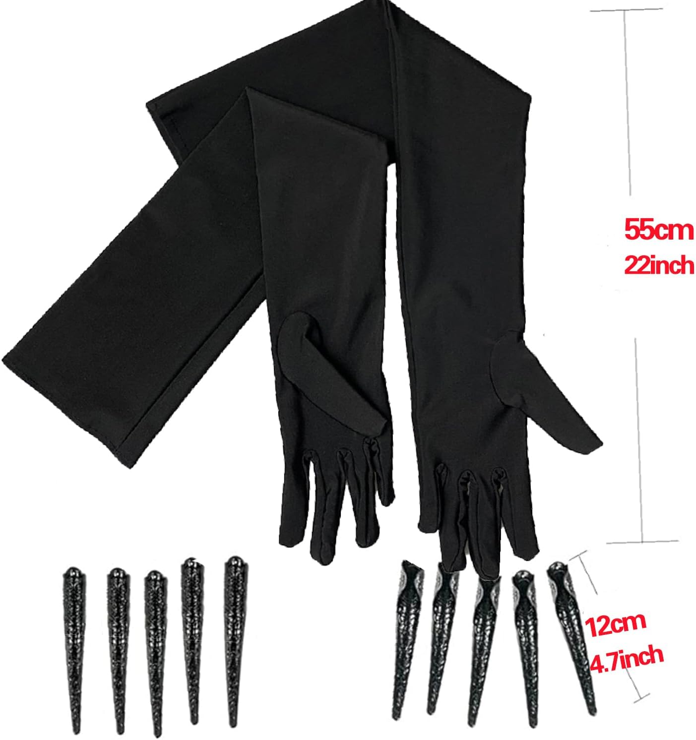 Maricrosea Black Long Cosplay Gloves 22 inches, Halloween Long Claw Gloves Metal Finger Claws Cat Wolf Scary Vampire Costume Gothic Opera Party - Image 4