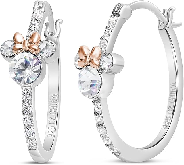 Disney Jewelry for Women Mickey or Minnie Mouse Sterling Silver Cubic Zirconia Hoop Earrings