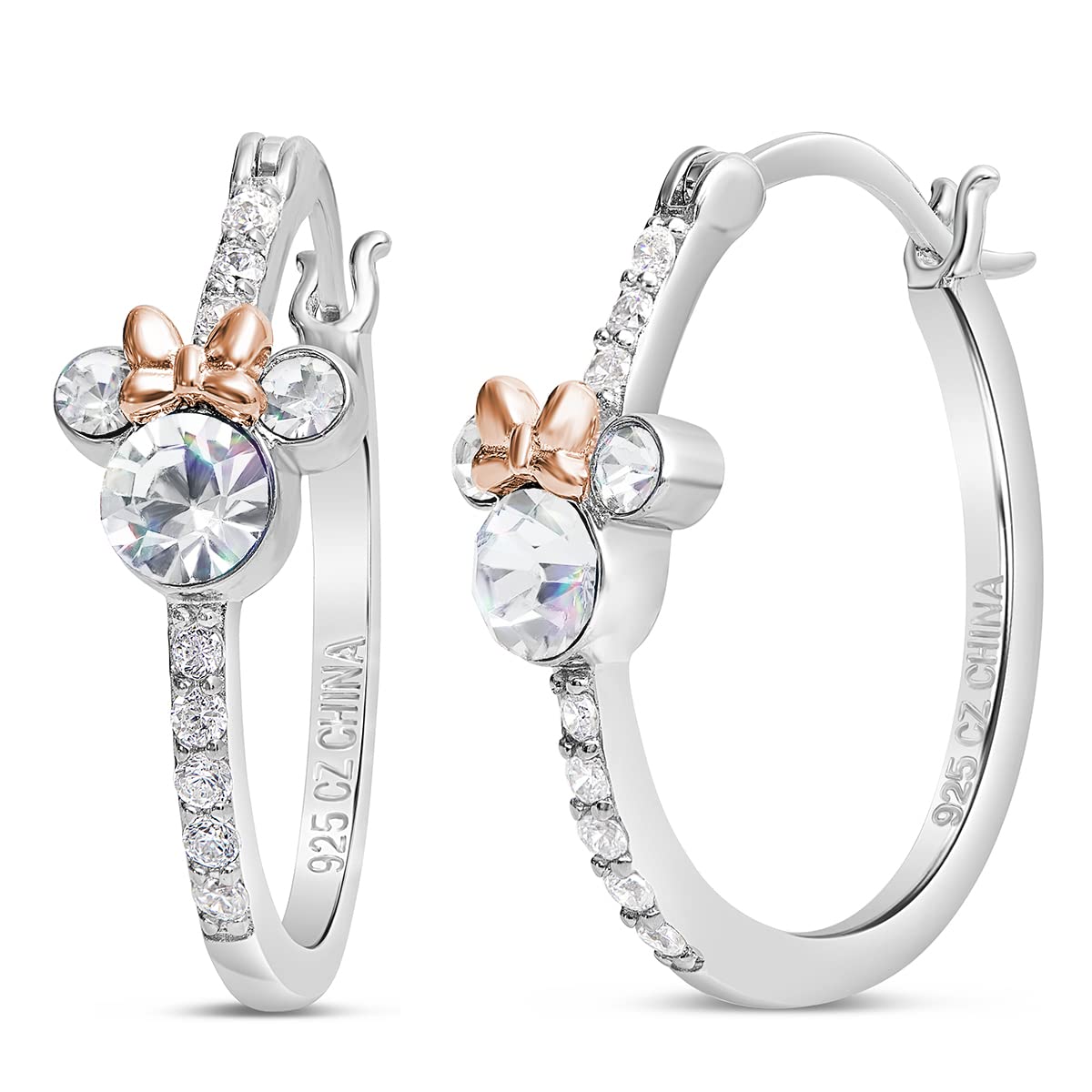 Disney Women’s Birthstone Hoop Earrings – Sterling Silver and Cubic Zirconia Jewelry Featuring Minnie Mouse & Mickey Mouse – April Birthstone