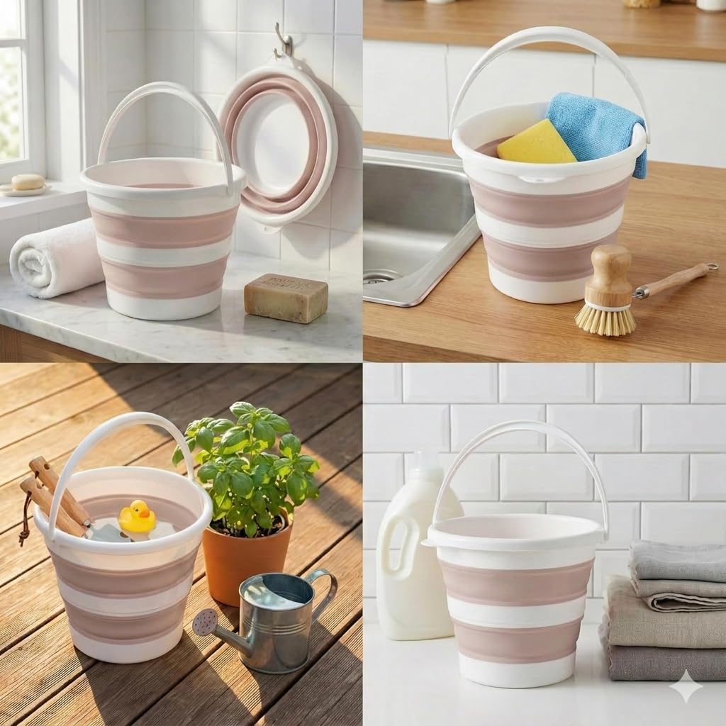 12 Litre Katlanabilir Kova – Akordiyon Tasarımlı Katlanır Temizlik ve Araç Yıkama Kovası, Pembe Renk, Bebek Yıkama ve Ev İçi Kullanıma Uygun Portatif Kova Su Kovası