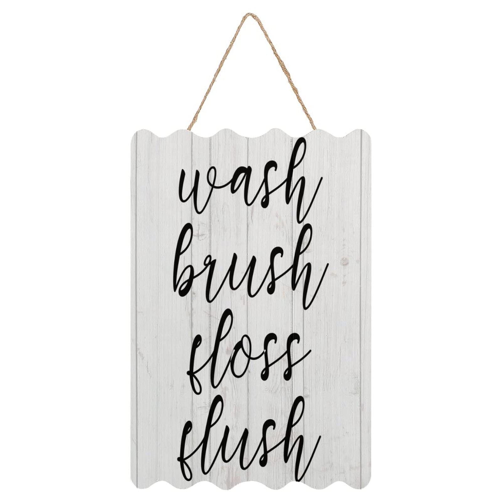 by Unbranded Vertical Rustic porch welcome sign Wash Brush Floss Flush 8x12 Inch Wooden Welcome Sign Hanging Wall Wood Sign Board Plaque Ornaments Home Door