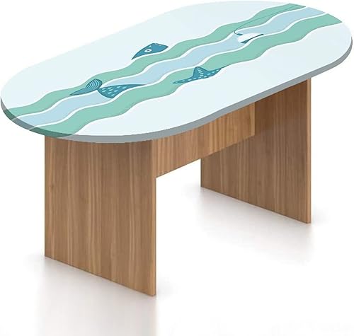 Mantel ajustable ovalado de poliéster elástico para pesca, cola de pez y estrellas de mar para nadar en olas planas, mantel ajustable con estampado