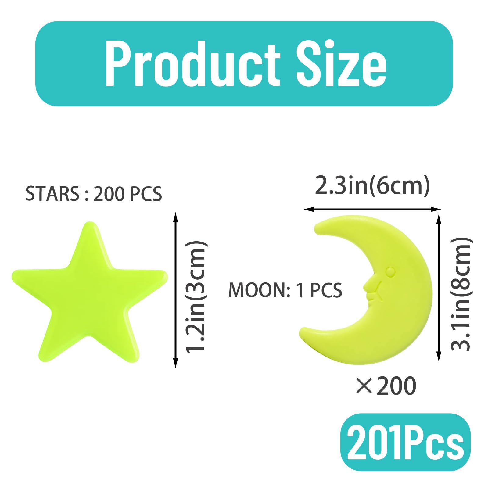 201PCS Glow in The Dark Stars and Moon Stickers, Removable Wall Decals for Kids Room Nursery, Party Decor - Image 2
