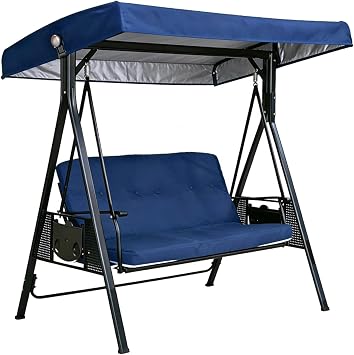 3 Seat Patio Swing Canopy Replacement 75"x47", Waterproof UV Resistant Outdoor Swing Top Cover with Easy Install for Porch Backyard Garden Navy-Thin-A01