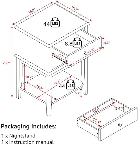 Miniatura 2 de Mesita de noche blanca con 2 cajones de 28 pulgadas de alto, moderna mesa auxiliar grande para sala de estar, mesas auxiliares de cama de madera,