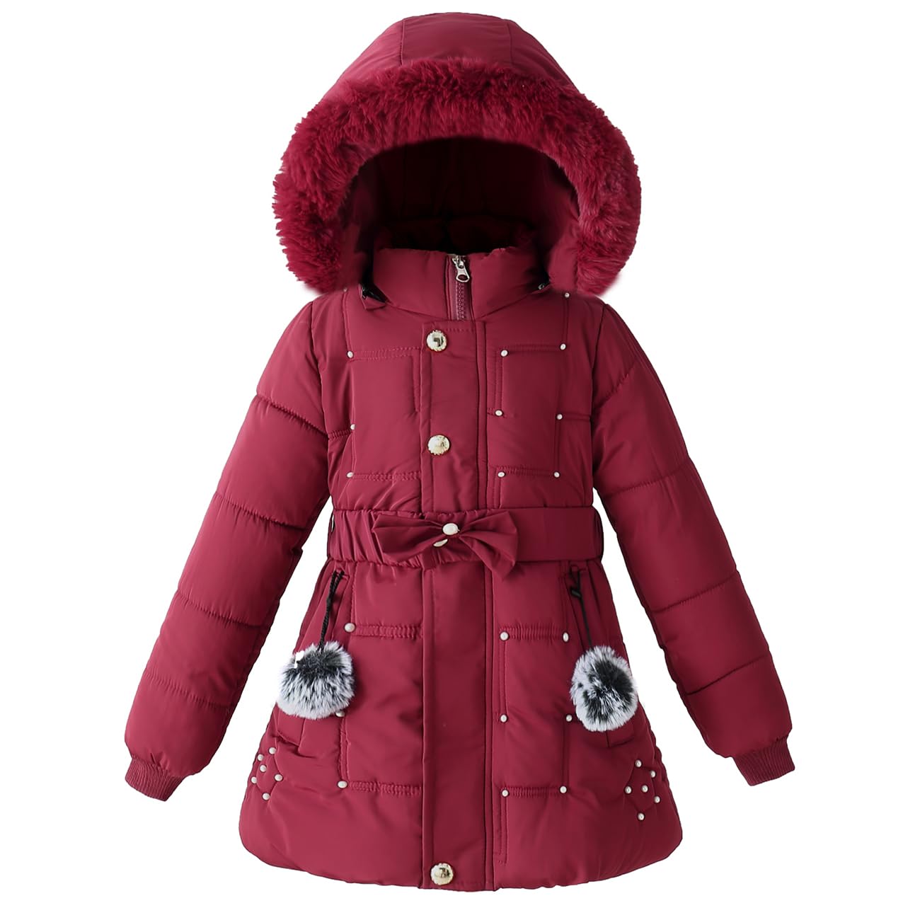 Girls Winter Dress Coat Faux Fur Hood Puffer Jacket Parka Outerwear