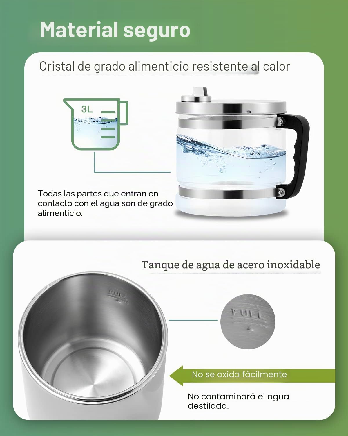 Destilador de Agua de Acero Inoxidable Para el Hogar - Destilación en Casa Con Jarra de Cristal de 220 V