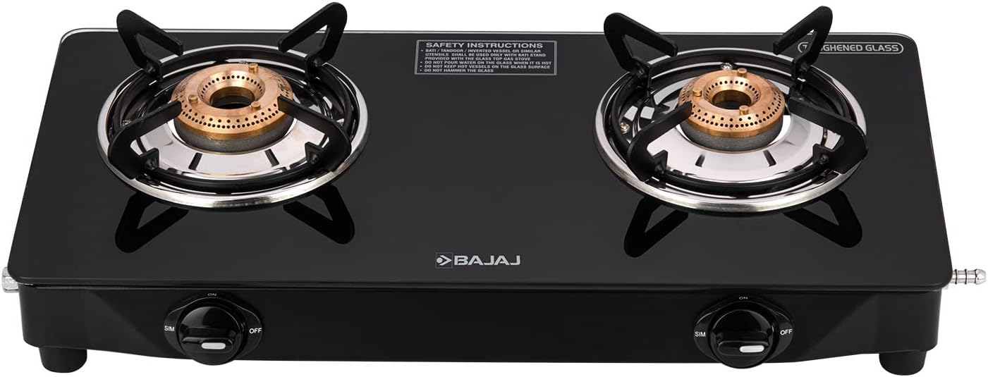 Bajaj GP6, 2Burner Stainless Steel & Glass Gas Stove (Manual, Black