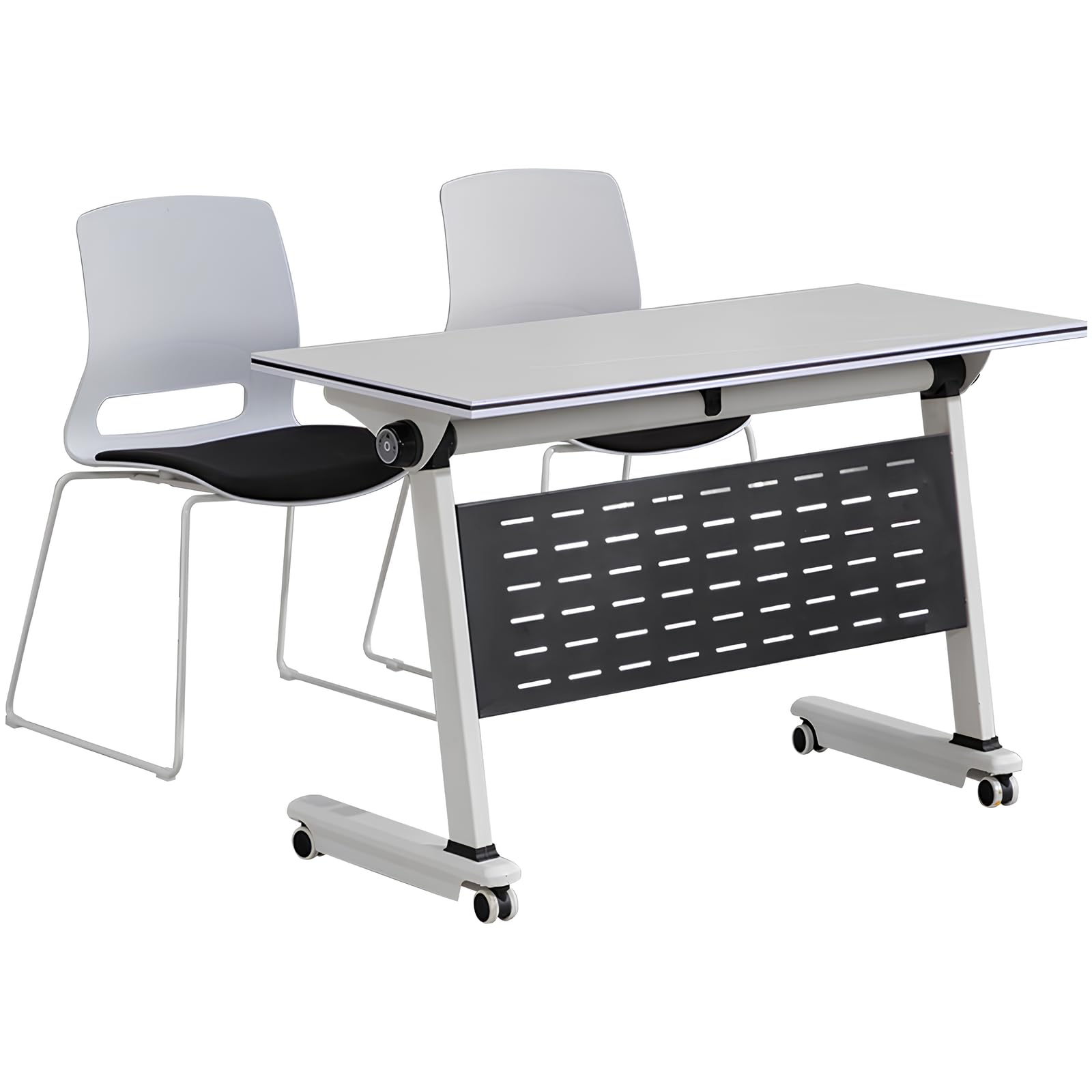 Klappbarer Konferenztisch, Konferenzraumtisch-Set mit Tisch und Stühlen (1 Tisch und 2 Stühle), mobiler, klappbarer Besprechungstisch für Büro, Klassenzimmer, 120 x 60 cm