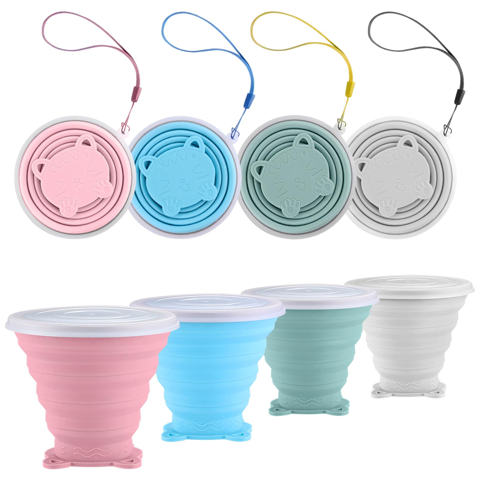 4 Bicchieri Pieghevoli Da Viaggio In Silicone 250ml - Portatili Con Coperchio, Per Campeggio E Picnic - Foto 2